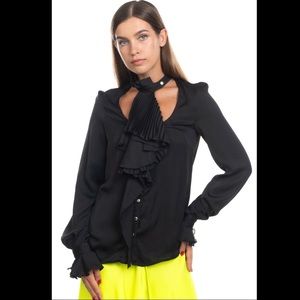 NEW w/ Tags MANGANO Crepe Shirt Blouse Draped Ruffle Made in ITALY